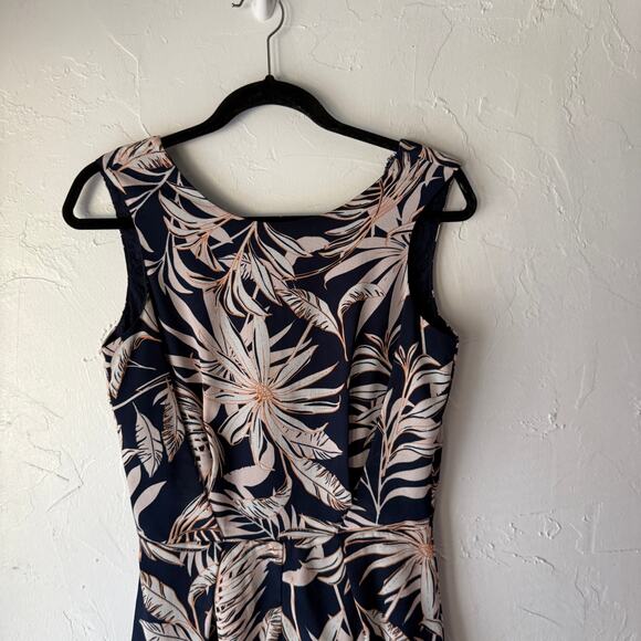 Vero Moda Tropical Romper Size S Navy Palm Print Blue Lace Back Coastal Chic - Picture 2 of 10